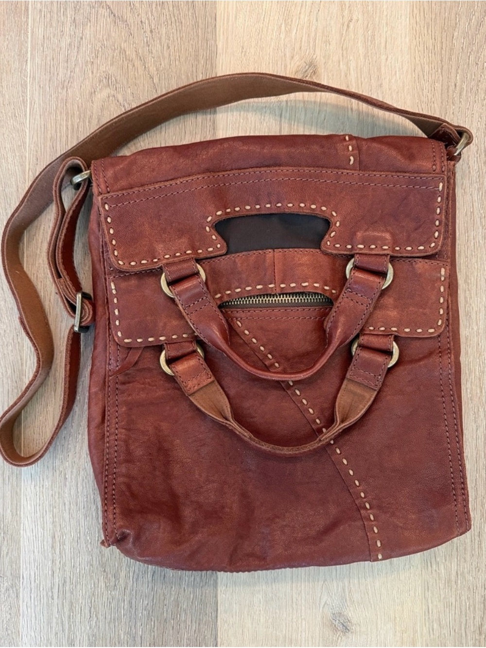 Lucky Brand Abbey Road Brown Leather Crossbody Tote - Distressed Finish